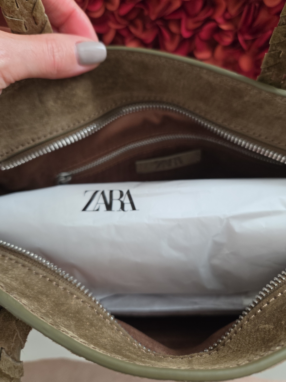ZARA braided leather city bag Olive Green suede  (new without tags) - Picture 8 of 11